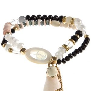 Black cream crystals shell gold tone bracelet new